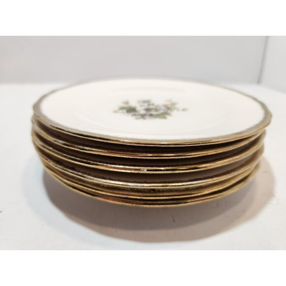 Vtg Royal Tudor Linda Pattern 22KT Gold Trim Bread And Butter Plates Set Of 6 - Picture 7 of 8